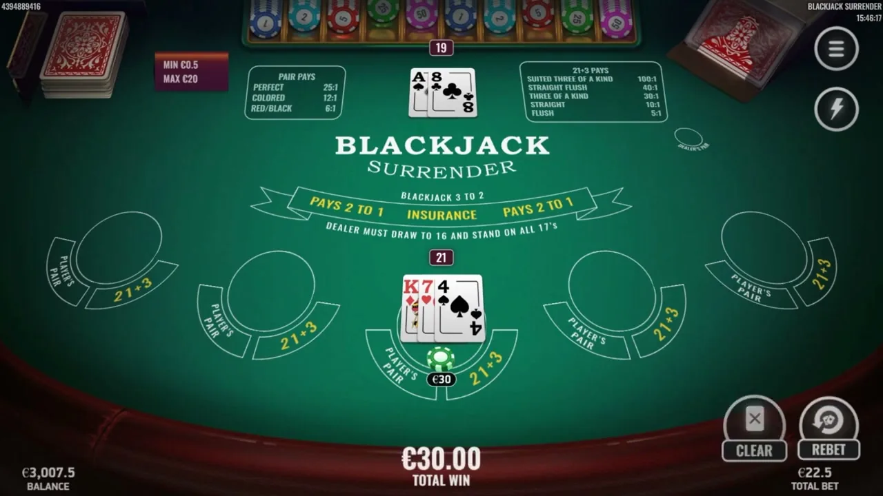 Surrender Multihand Blackjack — casino con Paysafecard